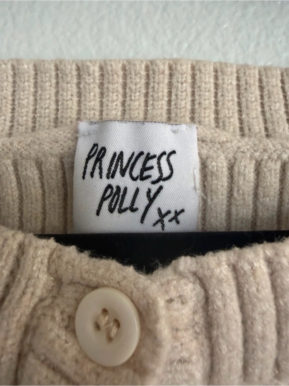 Princess Polly Cream Ribbed Button-Front Cropped Cardigan - Picture 2 of 2